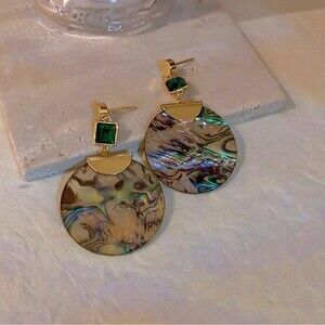 Simulated Emerald & Abalone Dangle Earrings NWT